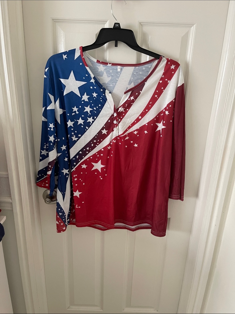 Women’s Patriotic Stars & Stripes Henley Top - Red, White & Blue